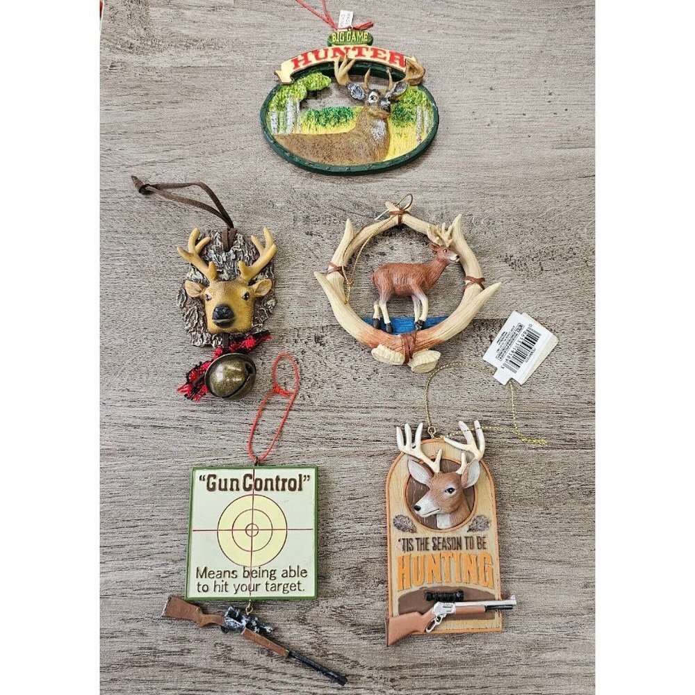 Christmas Tree Ornaments Set Of 5 Deer Hunting Season Cabin Decor Antler Rustic
